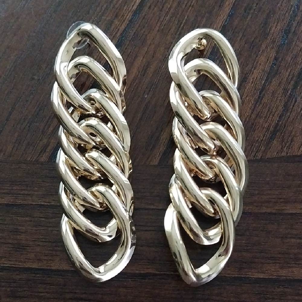 Gold Tone Link Statement Earrings